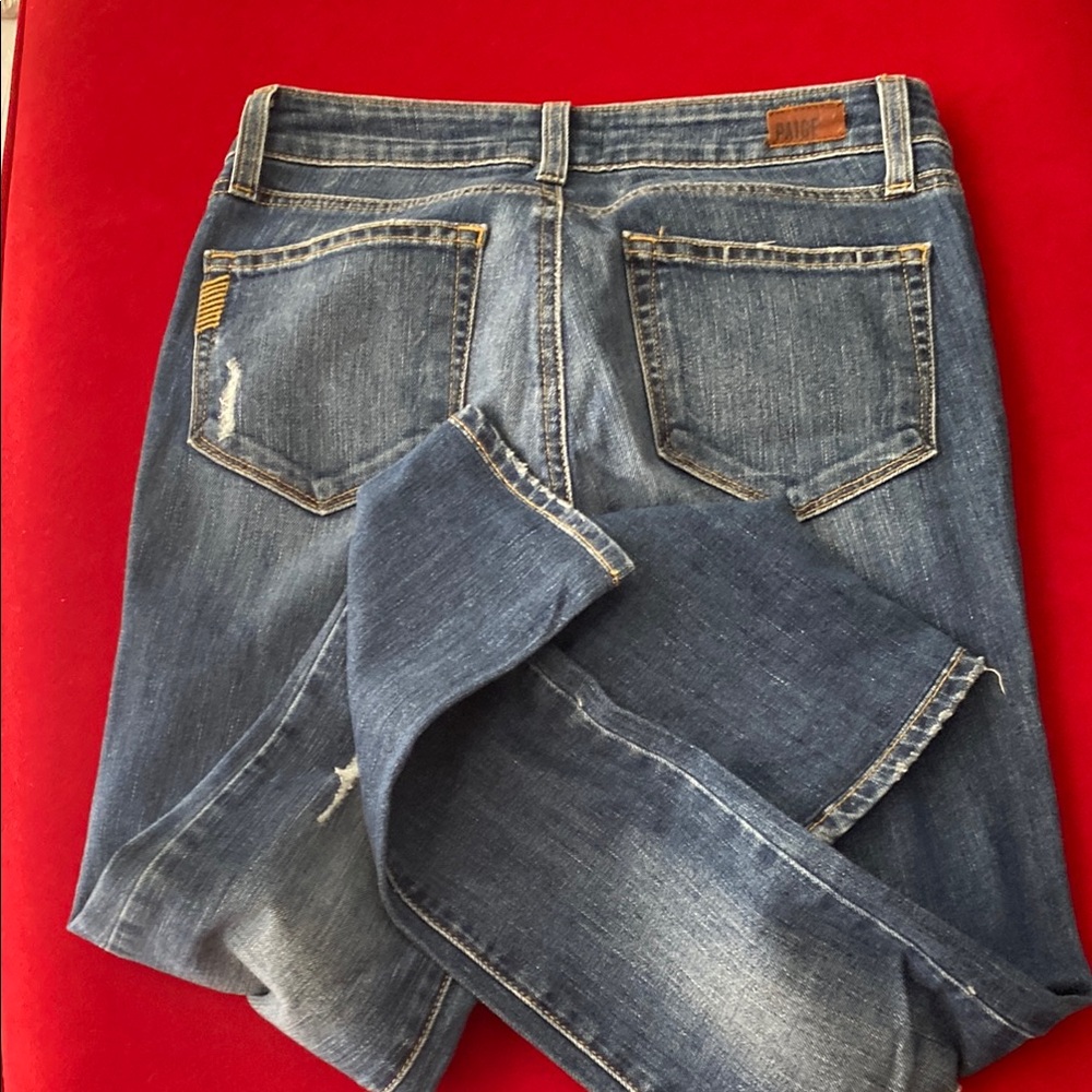 PAIGE Blue Skinny Jeans with Distressed Details - Picture 9 of 9
